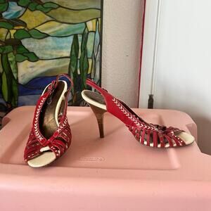 luna rose red pleather stiletto heels shoes